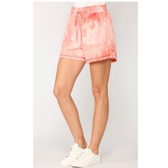 Peach High Waisted Tie Dye Shorts - Picture 3 of 10